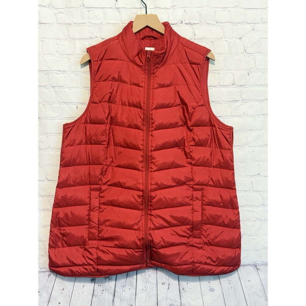 J Jill Down Filled Red Puffer Vest XL Quilted Full Zip Pockets